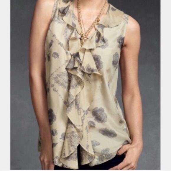 CAbi| Floral Silk Ruffle Blouse - Picture 10 of 10